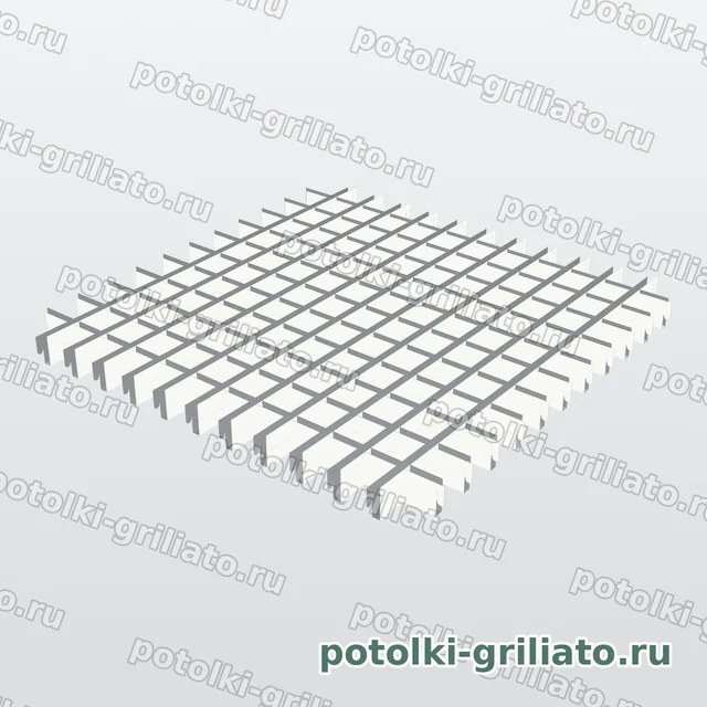 Потолок Грильято 50х50 (высота 40 мм, ширина 10 мм), Эконом, белый матовый — 3D-иллюстрация — вид решётки сверху
