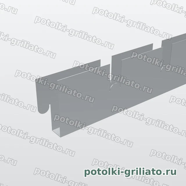 Профиль Грильято поперечный 50х50 (высота 40 мм, ширина 10 мм), Эконом, металлик, 1200 мм — 3D-иллюстрация — торец профиля крупным планом