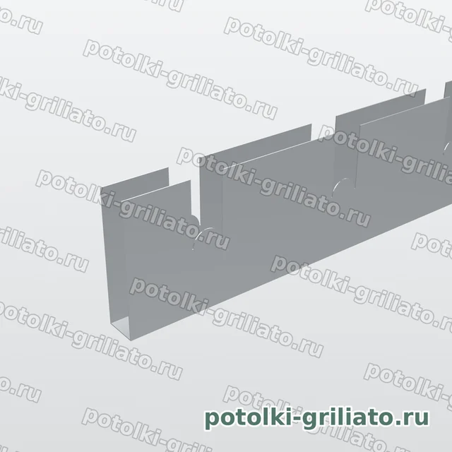 Профиль Грильято несущий 50х50 (высота 40 мм, ширина 10 мм), Эконом, металлик, 2400 мм — 3D-иллюстрация — торец профиля крупным планом