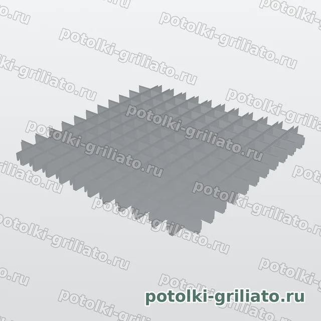 Потолок Грильято 50х50 (высота 40 мм, ширина 10 мм), Эконом, металлик — 3D-иллюстрация — вид решётки сверху