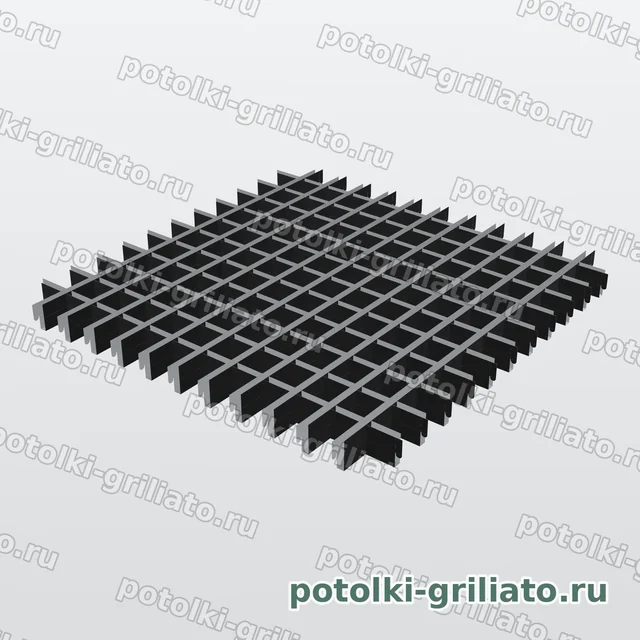 Потолок Грильято 50х50 (высота 40 мм, ширина 10 мм), Эконом, черный — 3D-иллюстрация — вид решётки сверху