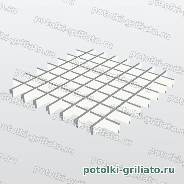 Потолок Грильято 75х75 (высота 40 мм, ширина 10 мм), Эконом, белый матовый — 3D-иллюстрация — вид решётки сверху