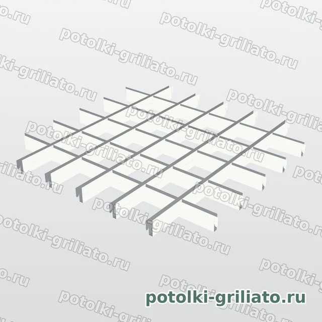 Потолок Грильято 100х100 (высота 40 мм, ширина 10 мм), Эконом, белый матовый — 3D-иллюстрация — вид решётки сверху