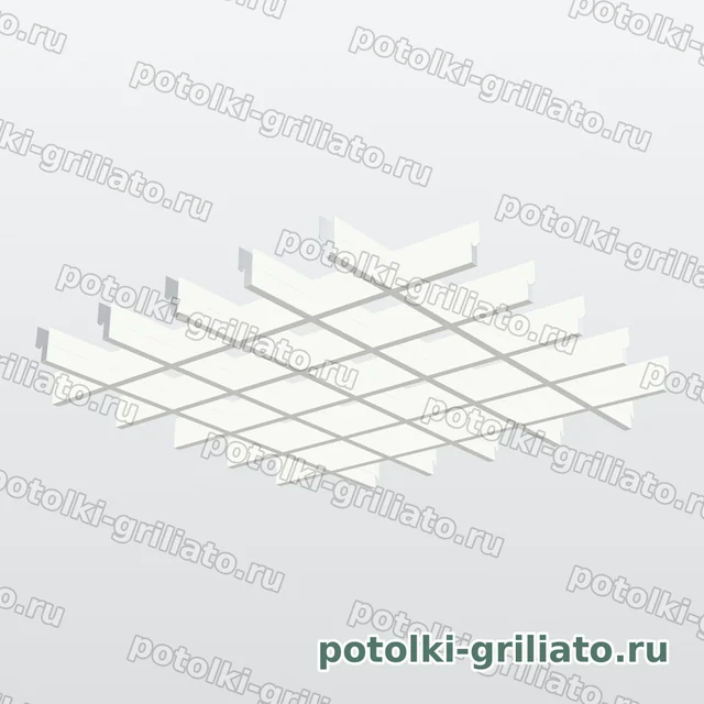 Потолок Грильято 100х100 (высота 40 мм, ширина 10 мм), Эконом, белый матовый — 3D-иллюстрация — вид решётки снизу