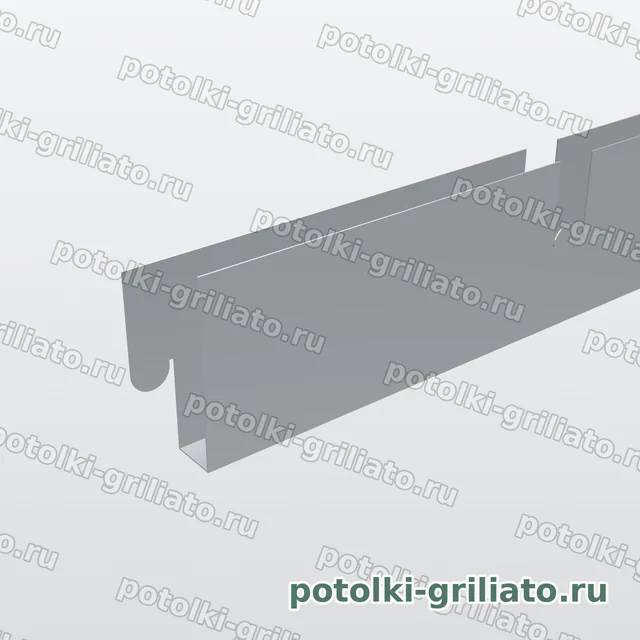Профиль Грильято МАМА 100х100 (высота 40 мм, ширина 10 мм), Эконом, металлик, 600 мм — 3D-иллюстрация — торец профиля крупным планом