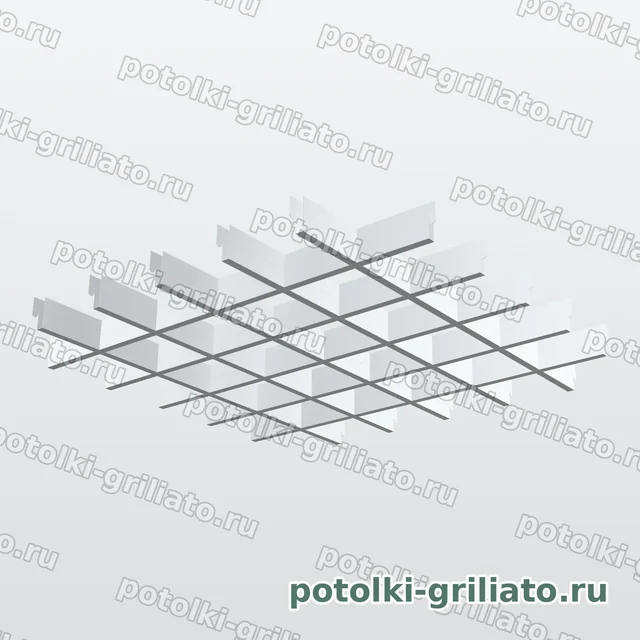 Потолок Грильято 100х100 (высота 40 мм, ширина 10 мм), Эконом, металлик
