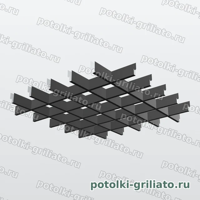 Потолок Грильято 100х100 (высота 40 мм, ширина 10 мм), Эконом, черный